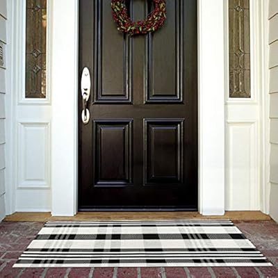 KIMODE Cotton Buffalo Plaid Checke Rug 24'' x 51' Farmhouse Black/White Woven Layered Welcome Doo... | Amazon (US)