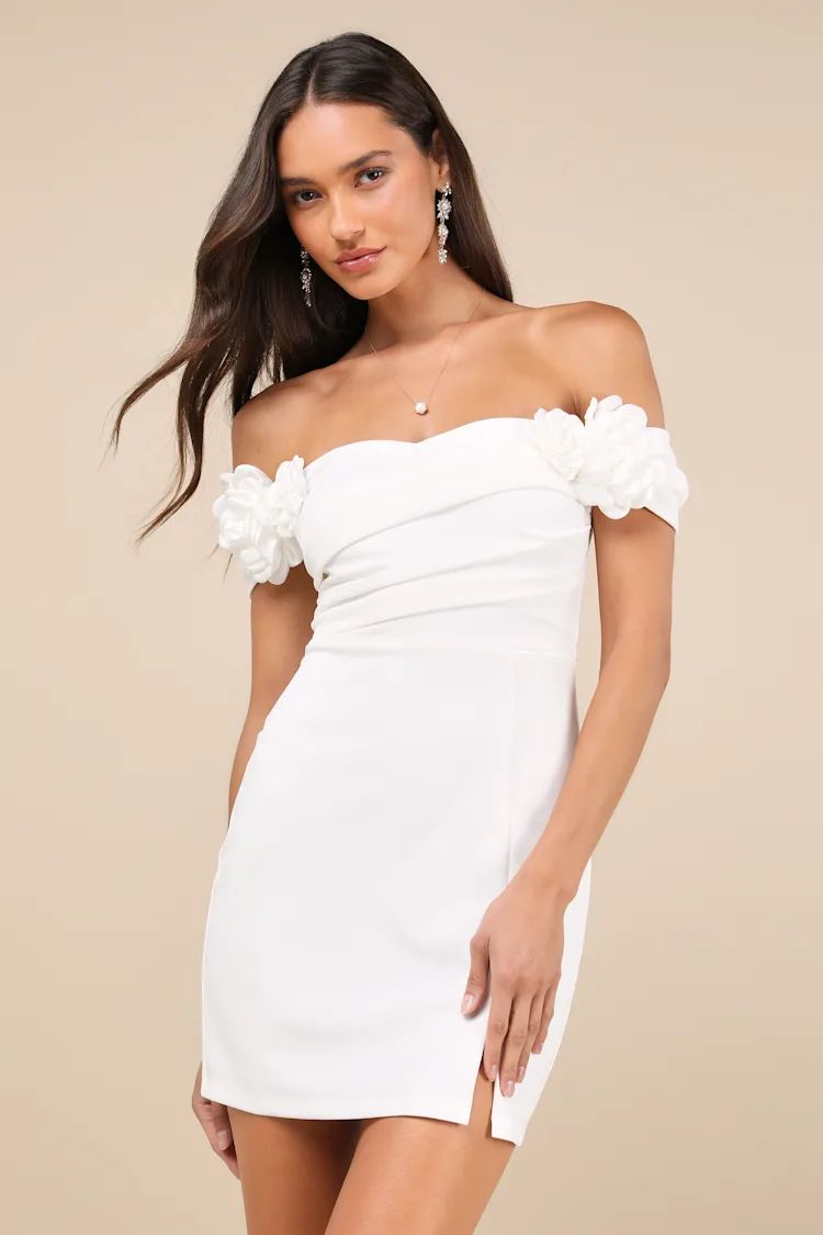 Romantic Reputation White 3D Floral Applique Bodycon Mini Dress | Lulus