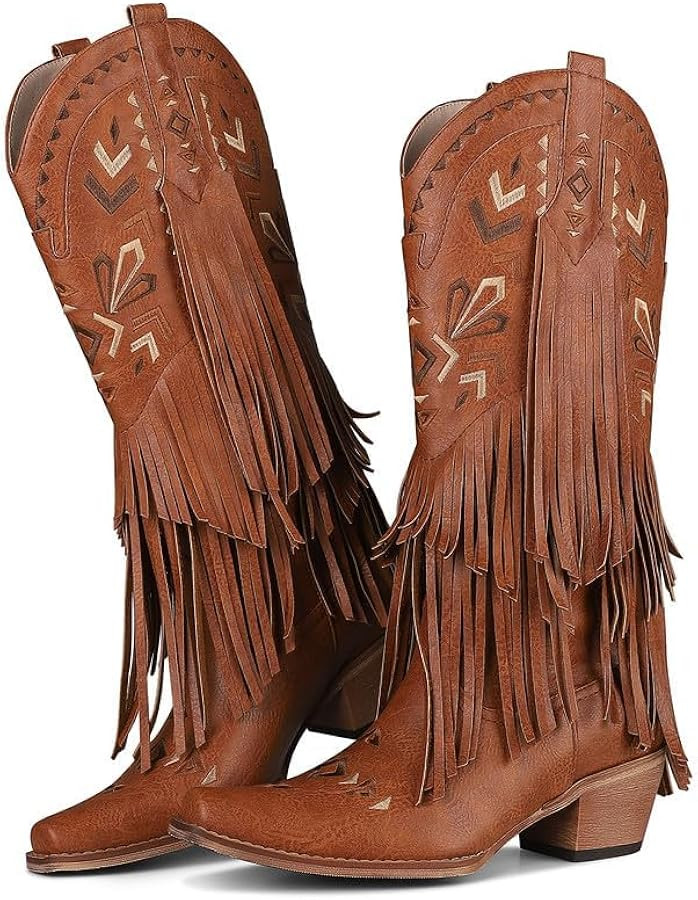 SaraIris Women's Cowgirl Boots Knee High Fringe Boots | Amazon (US)