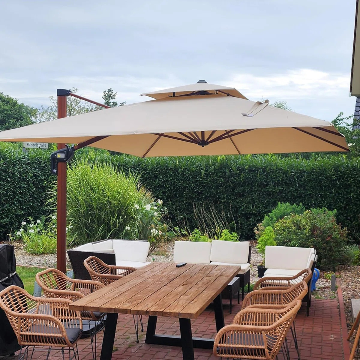 Patio Umbrella Outdoor Wood Pattern Square Large Cantilever Umbrella, Base Included,Beige | Wayfair North America