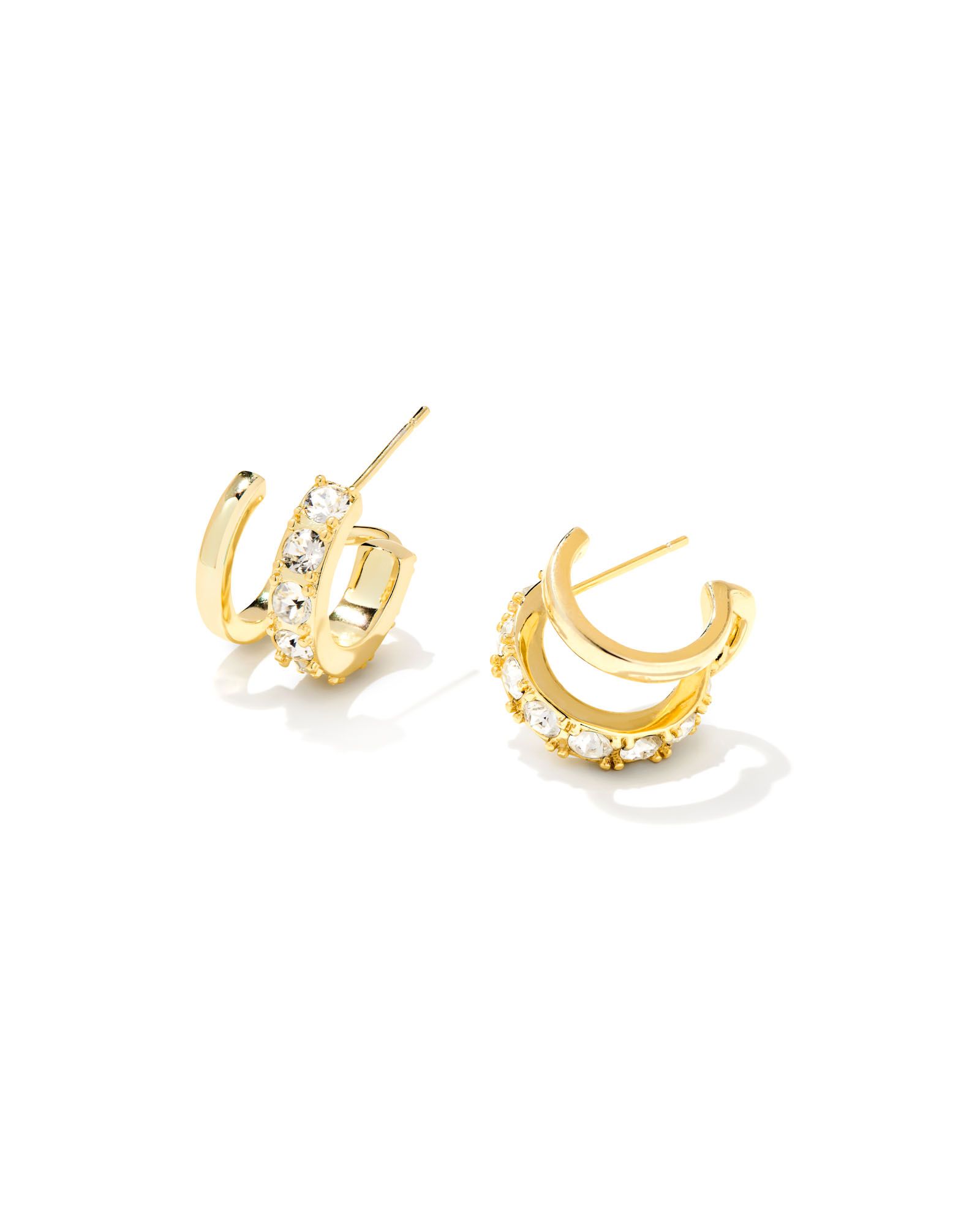 Kate Gold Huggie Earrings in White Crystal | Kendra Scott | Kendra Scott