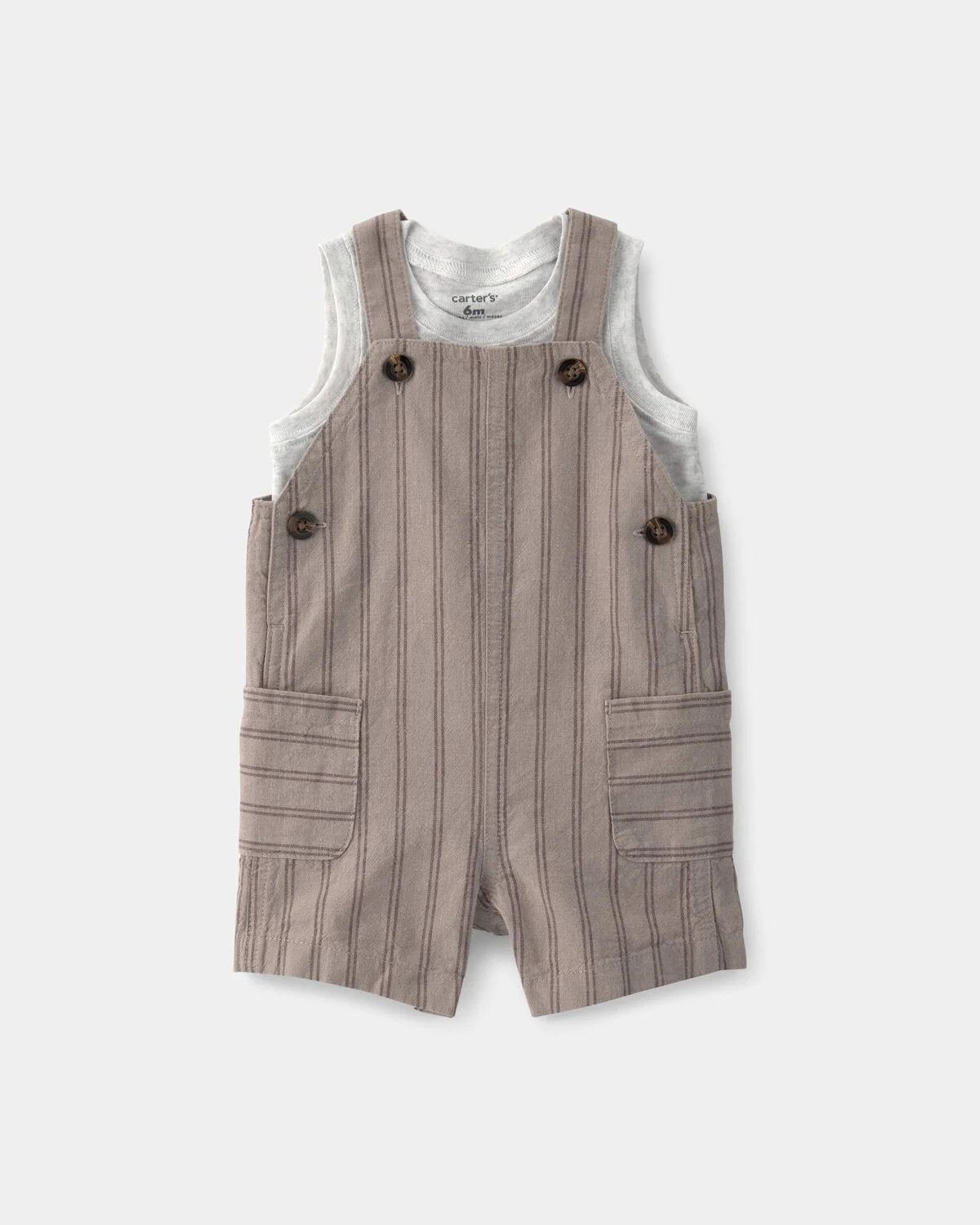 Baby Boy 2-Piece Striped Overall Set - Brown | Carter's Inc