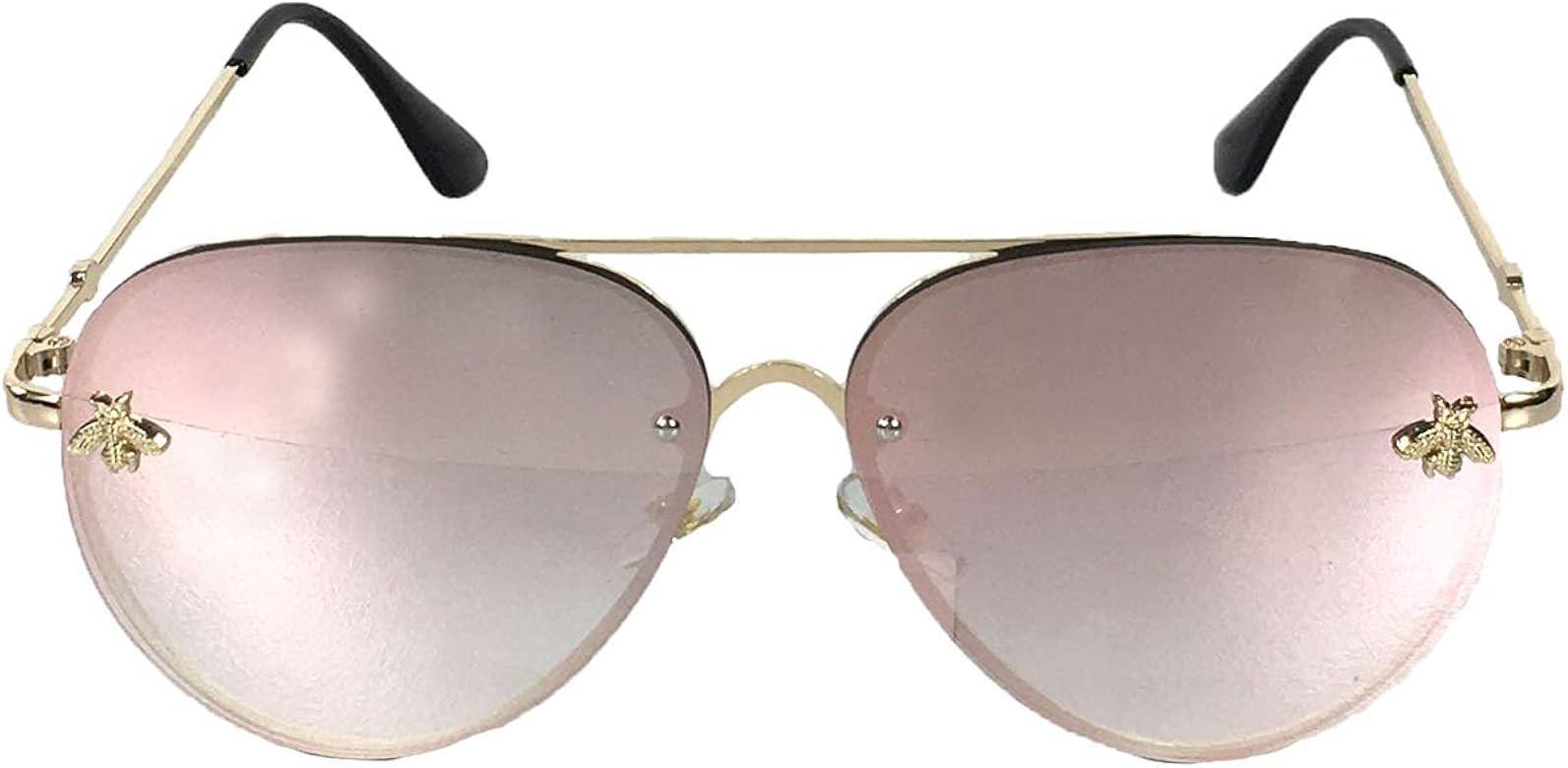F.C. Fashion Culture Women's Beehave Bee Charm Mirrored Aviator Sunglasses, Pink | Amazon (US)