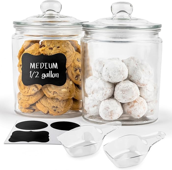 KooK Glass Storage Containers with Lids, 1/2 Gallon, Set of 2, Glass Kitchen Jars, Food & Cookie ... | Amazon (US)