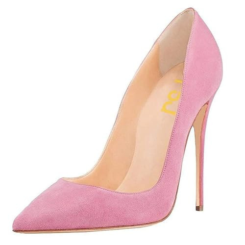 FSJ Women Sexy Suede Pointed Toe Pumps 12 cm High Heels Stilettos Prom Formal Shoes Size 9.5 Pink-Suede | Amazon (US)