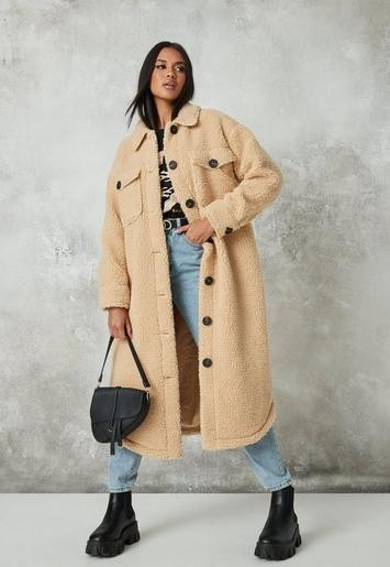 Beige Borg Teddy Longline Shacket | Missguided (US & CA)