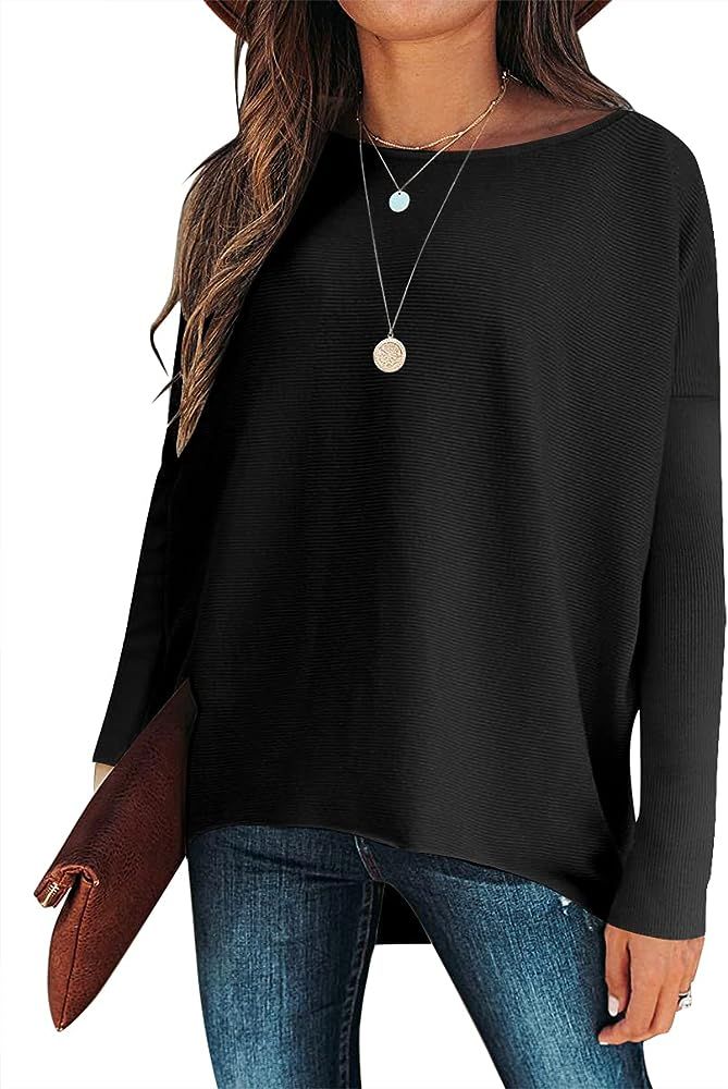 ANRABESS Women's Off Shoulder Long Batwing Sleeve Oversized Pullover High Low Dolman Sweater Knit... | Amazon (US)