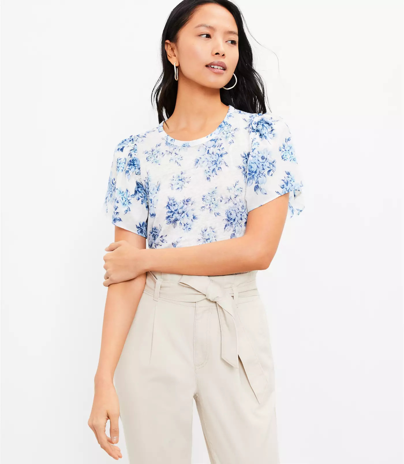 Bouquet Linen Flutter Sleeve Top | LOFT | LOFT