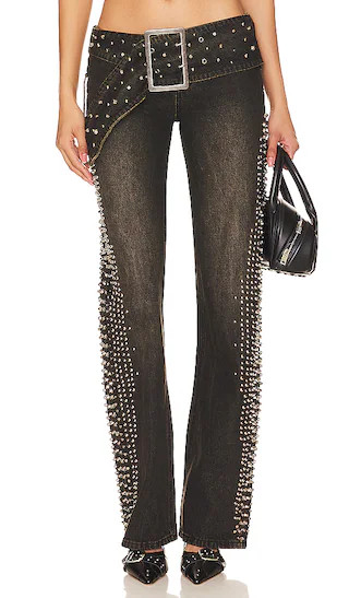 Studded Low Rise Jeans in Dark Wash | Revolve Clothing (Global)