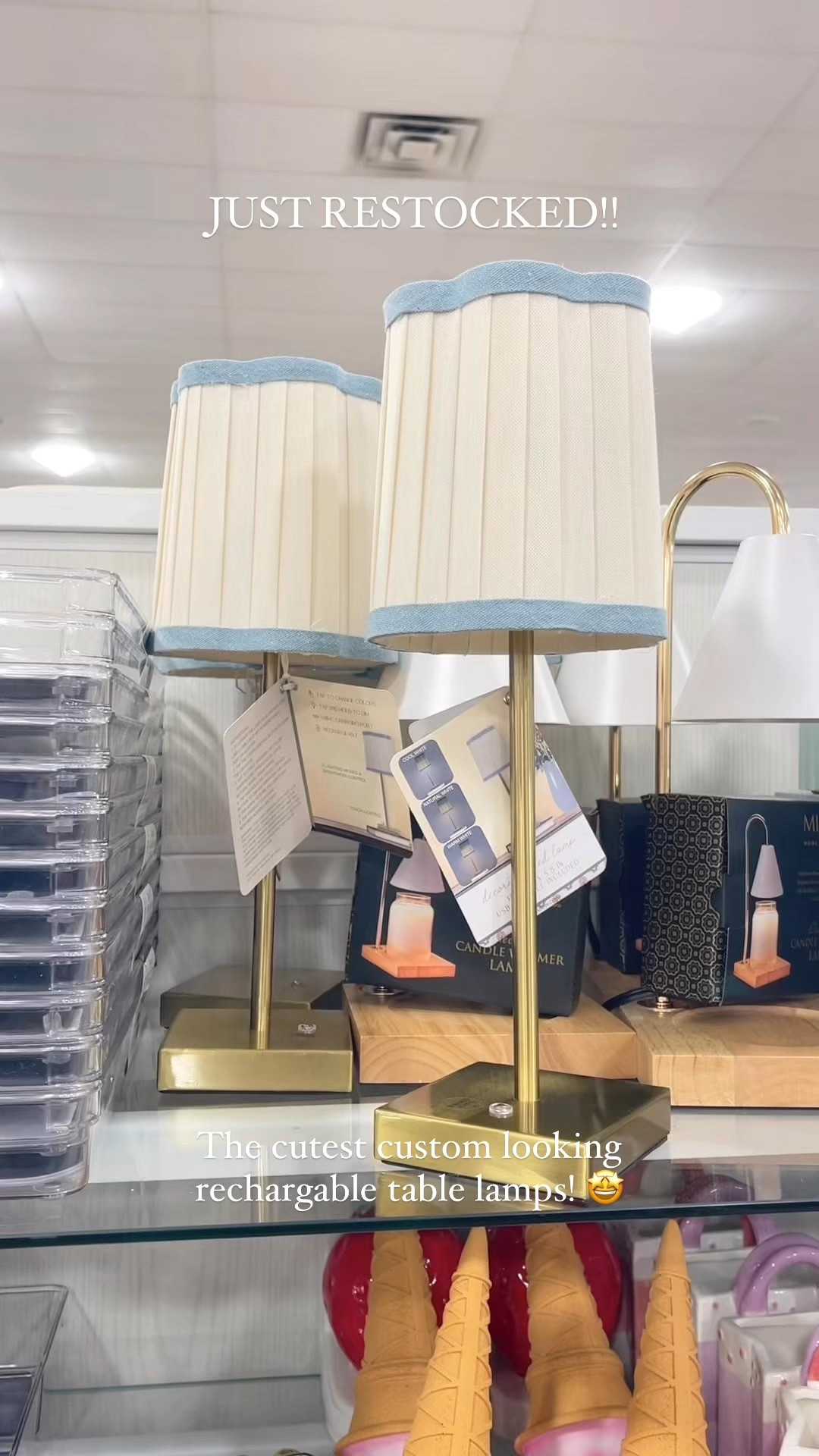 These sold out before I could post them the last time they came out online!! 🤩 Snag this super cute pleated shade with blue trim rechargeable table for under $20!! 👏🏻👏🏻👏🏻

#LTKWatchNow 

#LTKHome #LTKFindsUnder50