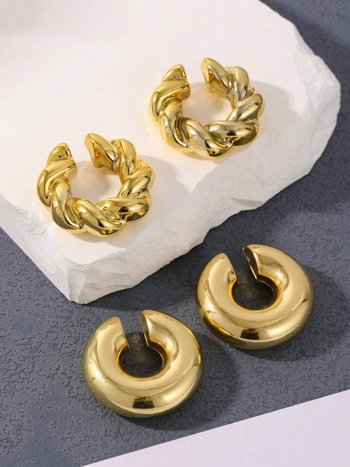 2 Pairs Of Fashionable C-Shaped Stainless Steel Women's Ear Clips, Trendy Personalized Earrings S... | SHEIN