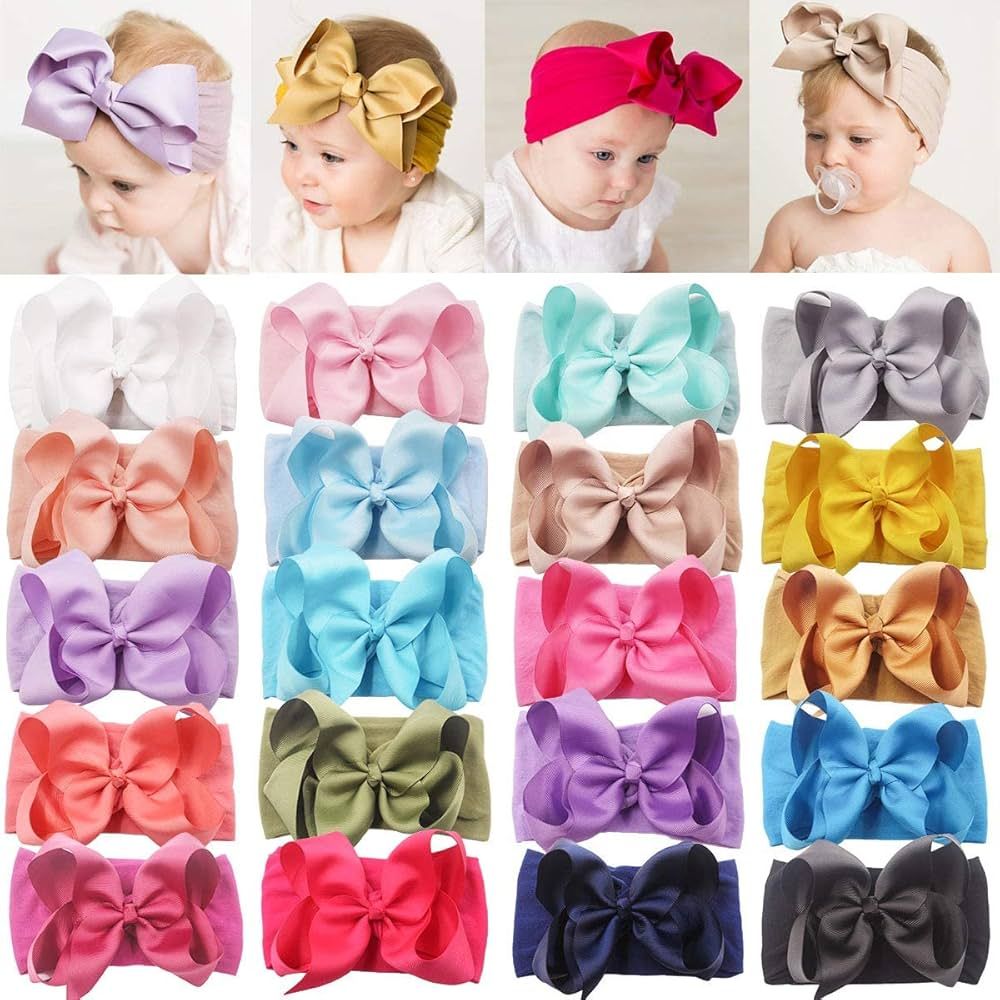DeD 20 Pieces Soft Elastic Nylon Headbands Hair Bows Headbands Hairbands for Baby Girl Toddlers I... | Amazon (US)