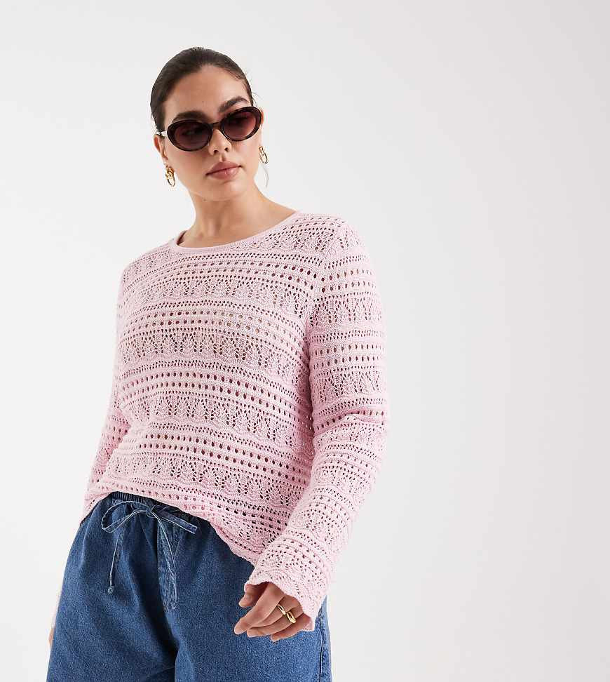 ONLY Curve long sleeve crochet top in pink | ASOS (Global)