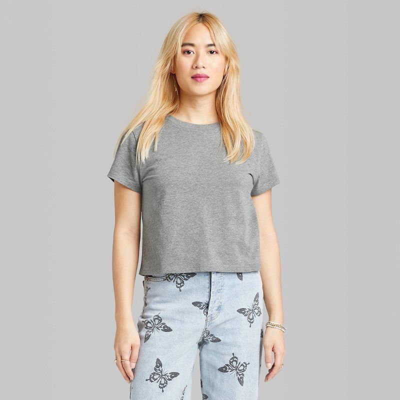 Women's Short Sleeve Shrunken Boxy T-Shirt - Wild Fable™ Heather Gray | Target