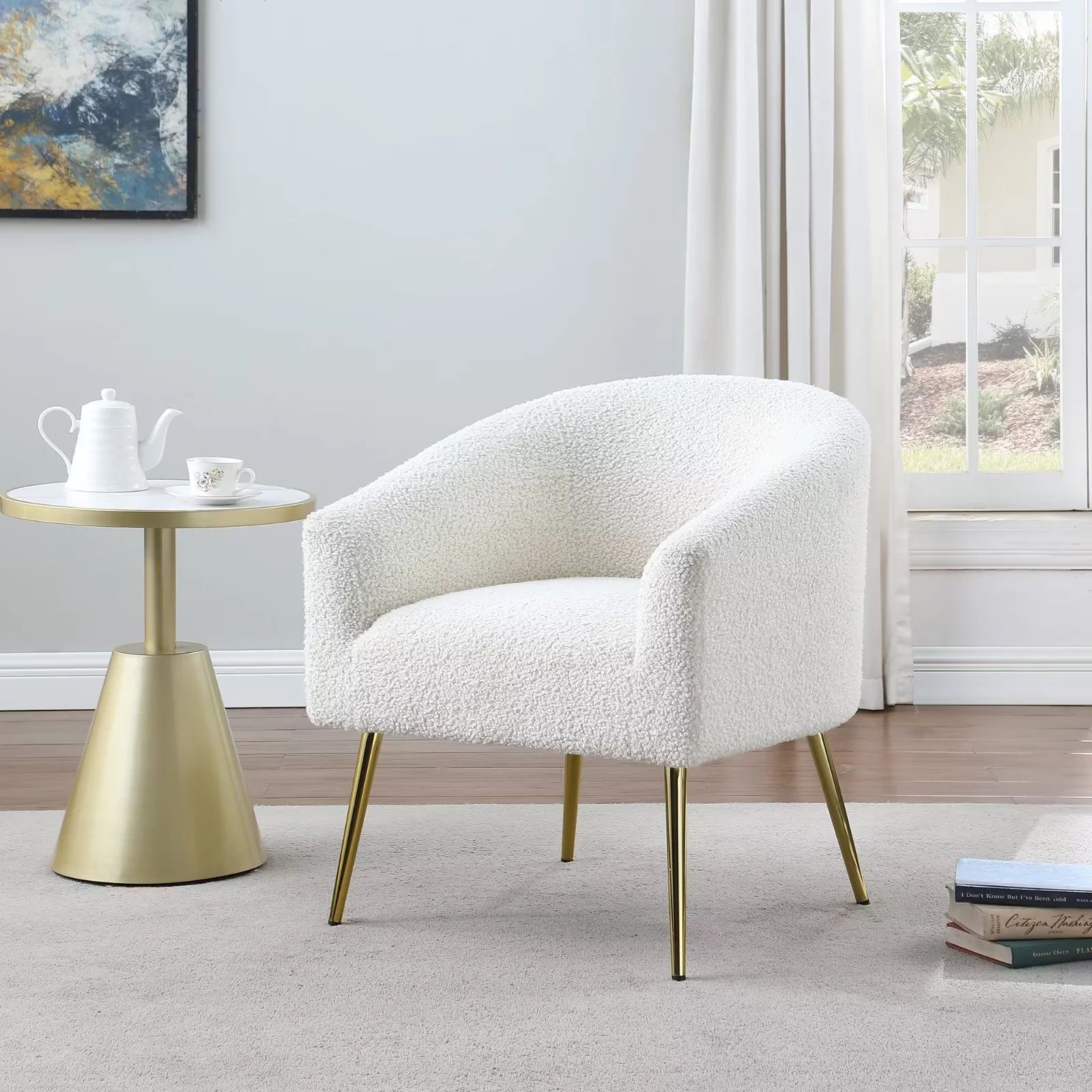 Morden Fort Velvet Barrel Accent Chair for Living Room Comfy Fluffy Bucket Armchair White - Walma... | Walmart (US)