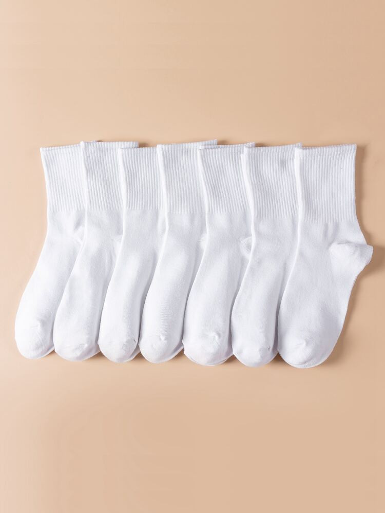 7pairs Solid Crew Socks | SHEIN