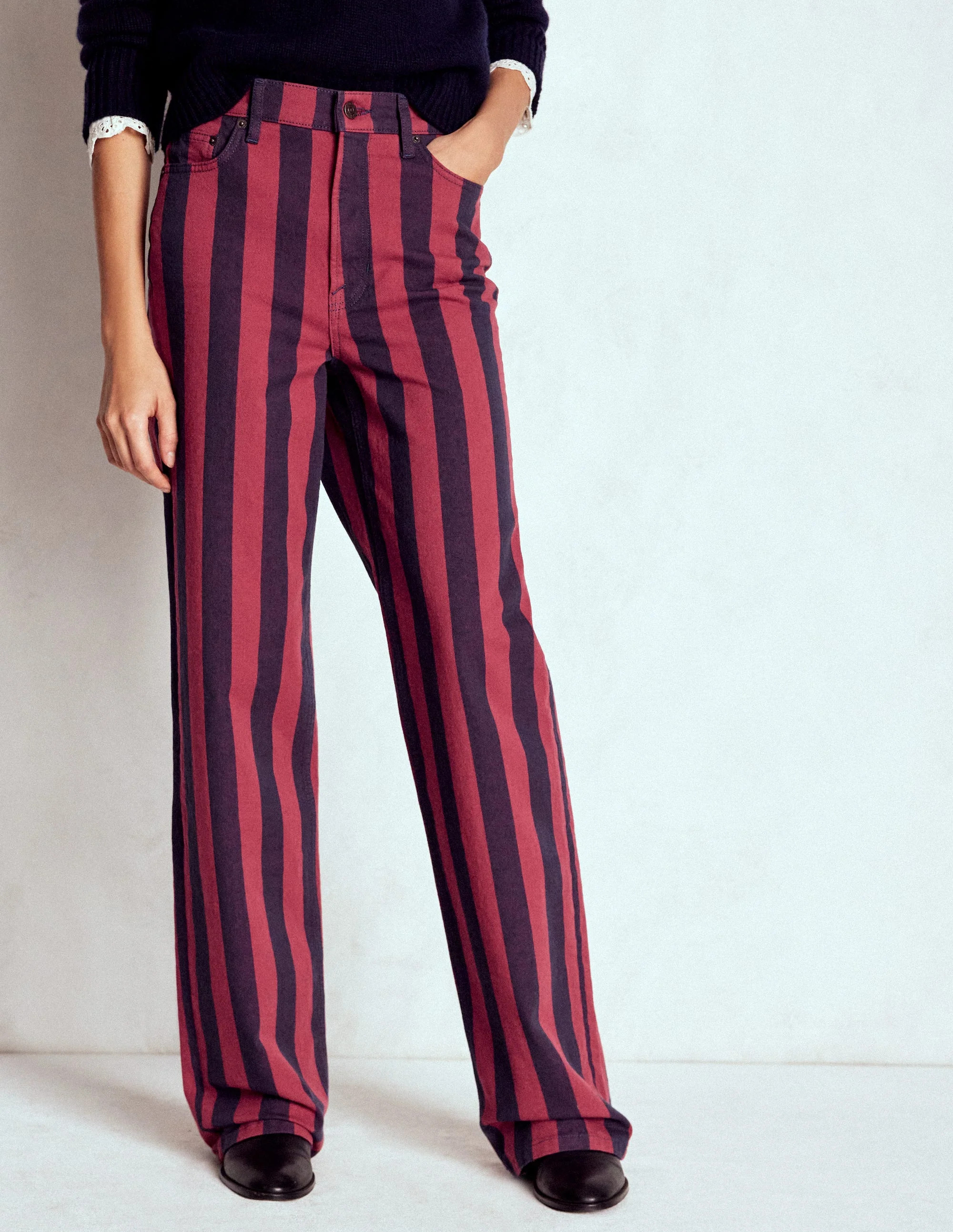 High Rise Column Leg Jeans-Red and Navy Stripe | Boden (US)