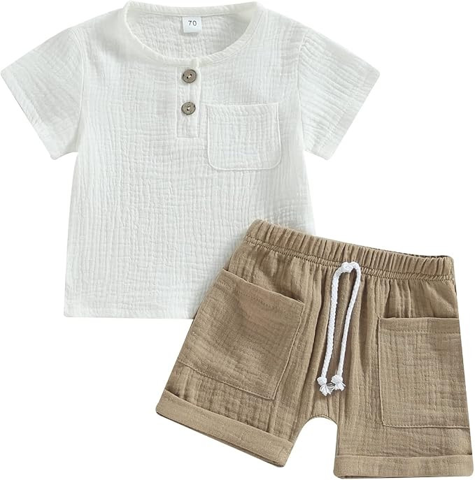 Baby Boy Summer Clothes Toddler Infant Short Sleeve Solid Cotton Linen T-Shirt Tops Casual Shorts... | Amazon (US)