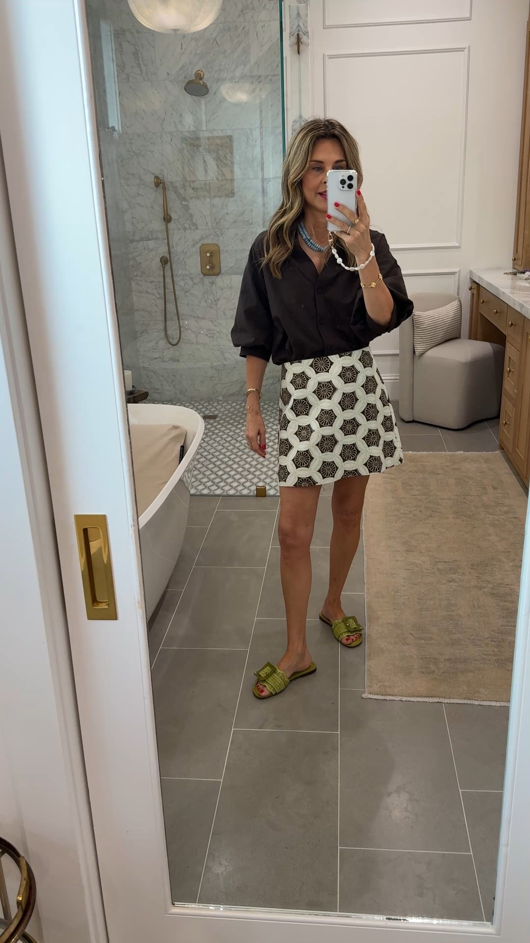 -New Julia Amory skirt wearing a small to hang longer. 
-Top sz XS 
-Shoes are perfect for summer
Beads are on sale 

#LTKSeasonal #LTKOver40 #LTKStyleTip