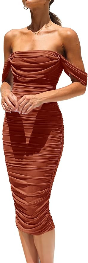 PRETTYGARDEN Women's Summer Off The Shoulder Ruched Bodycon Dresses Sleeveless Sexy Party Club Mi... | Amazon (US)