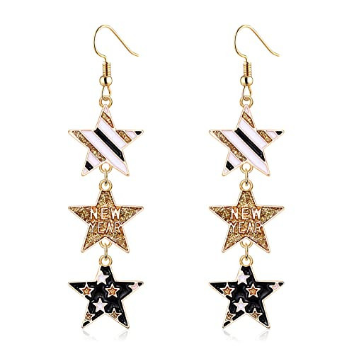 New Year Earrings 2025 Earrings for Women Happy New Year Dangle Earrings Christmas 2025 New Year's Eve Festive Party Jewelry Gifts (3Stars) | Amazon (US)