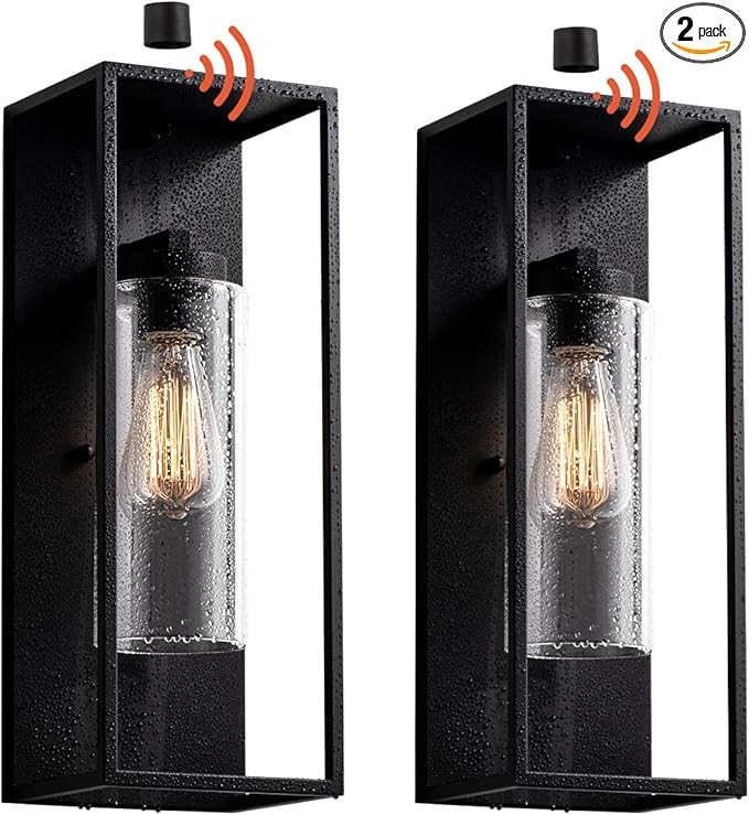 mirrea 18" Dusk to Dawn Outdoor Wall Sconce 1 Light in Cylinder Glass Shade and Matte Black Recta... | Amazon (US)