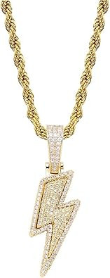 JINAO Hip Hop Lightning Bolt Design Pendant 18k Gold Plated Iced Out Cubic Zirconia Pendant Neckl... | Amazon (US)