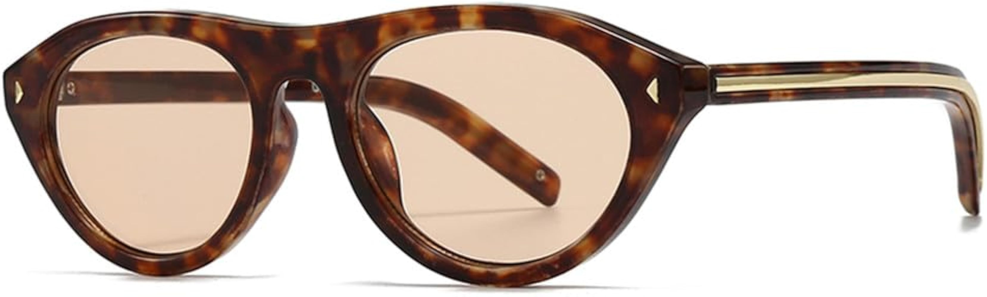 Round Metal Rivet Sunglasses UV400 Women Men For Outdoor Sports Running And Riding,Beige | Amazon (US)