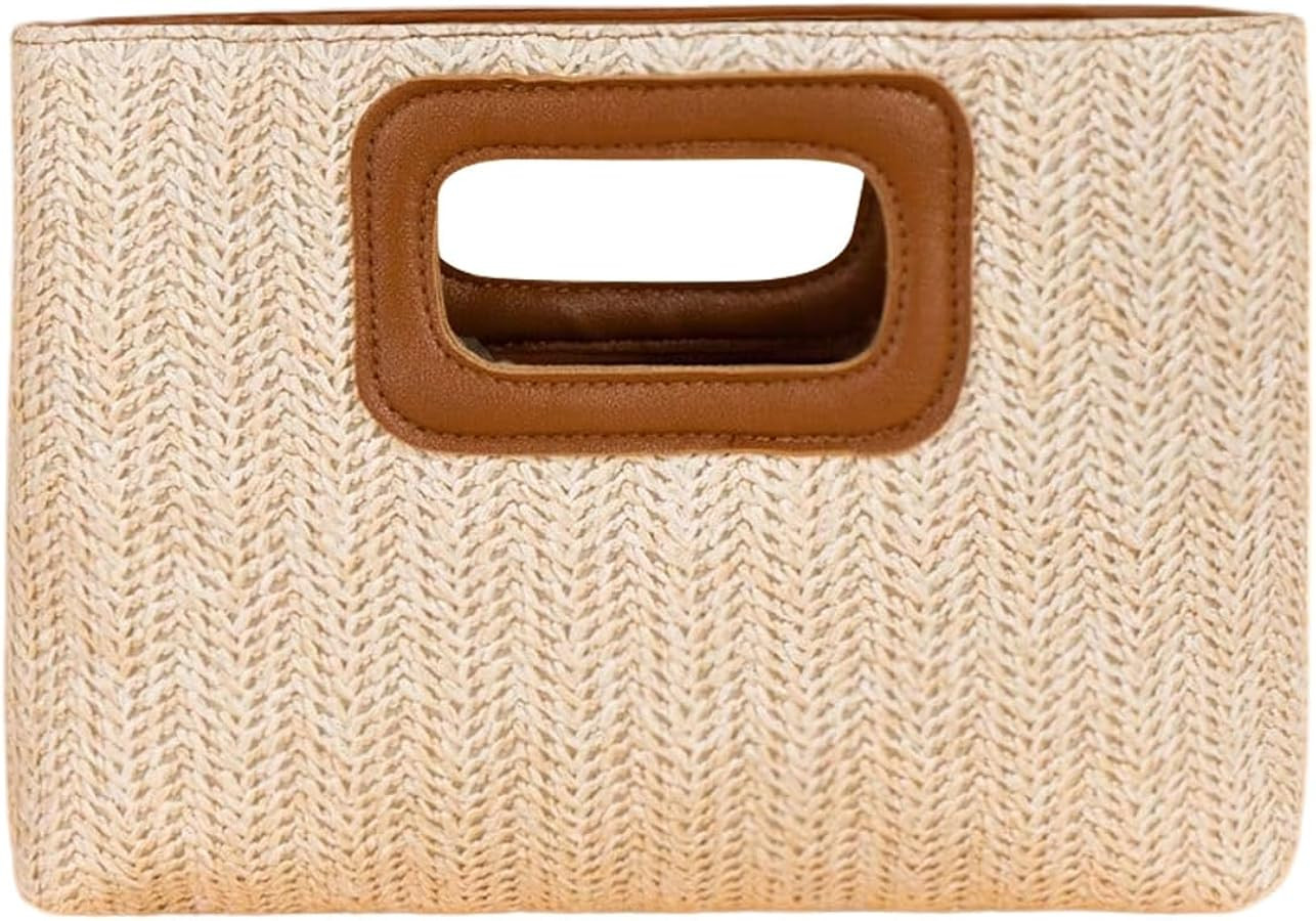 OYOANGLE Women's Braided Straw Clutch Boho Woven Purse Top Handle Square Bag Vacation Handbags | Amazon (US)