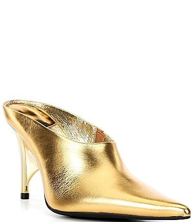 Jeffrey Campbell Vader Metallic Leather Sculpted Heel Dress Mules - 6.5 | Dillard's