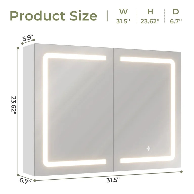 LED Medicine Cabinet with Mirrors and Storage, Wall Mounted Double Doors Medicine Mirror Cabinets... | Walmart (US)