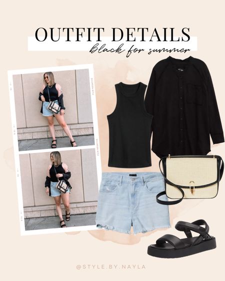 Neutral summer outfit - my fave black tank top and button up shirt, light wash denim shorts. Linked similar straw bags and chunky black sandals


#LTKstyletip #LTKFind #LTKSeasonal