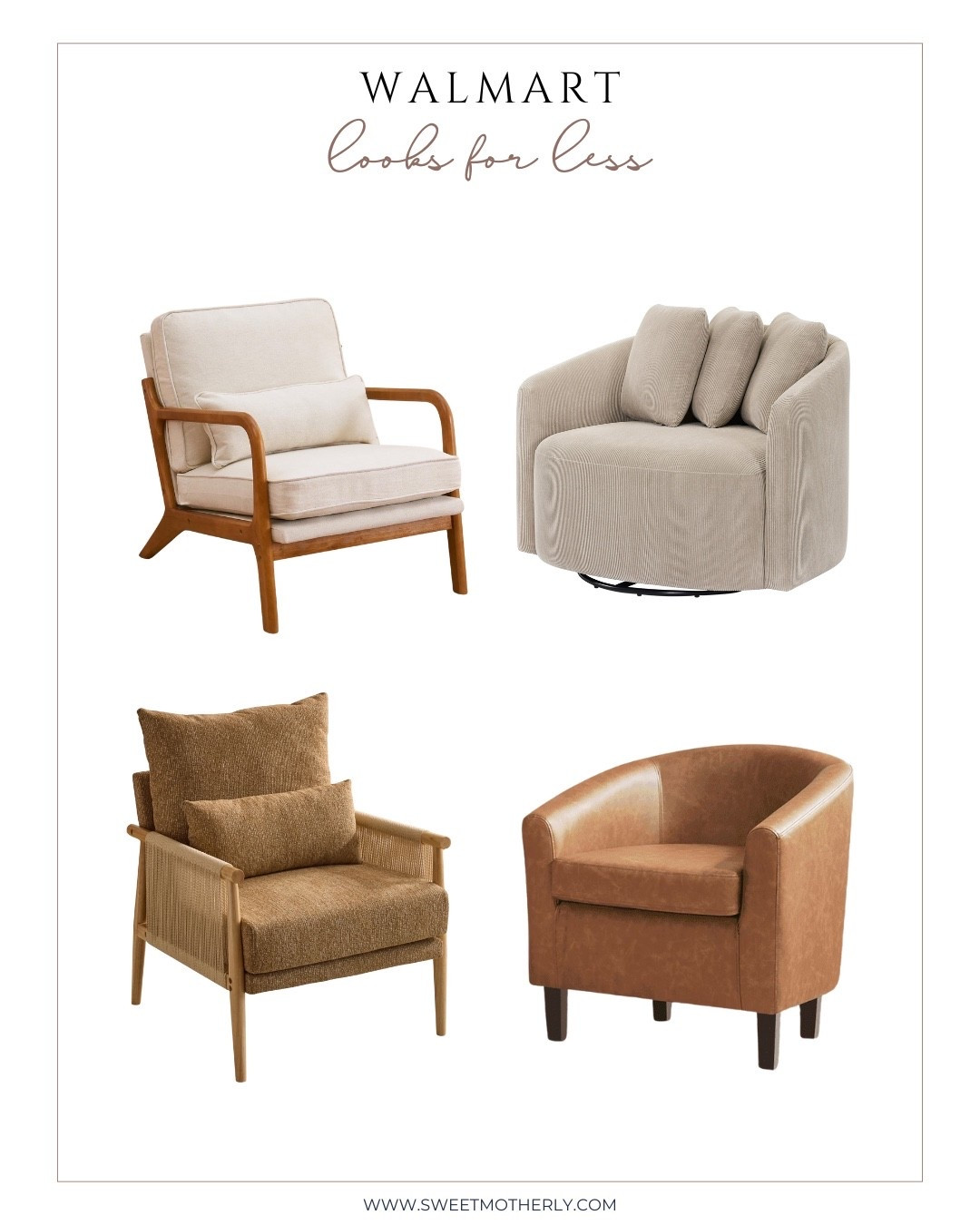 Walmart accent chairs that look like designer pieces. Neutral upholstered options, swivel chairs, and cane accents make these chairs versatile for any living room or office. Comfortable and stylish seating without the designer price tag.

#LTKHome