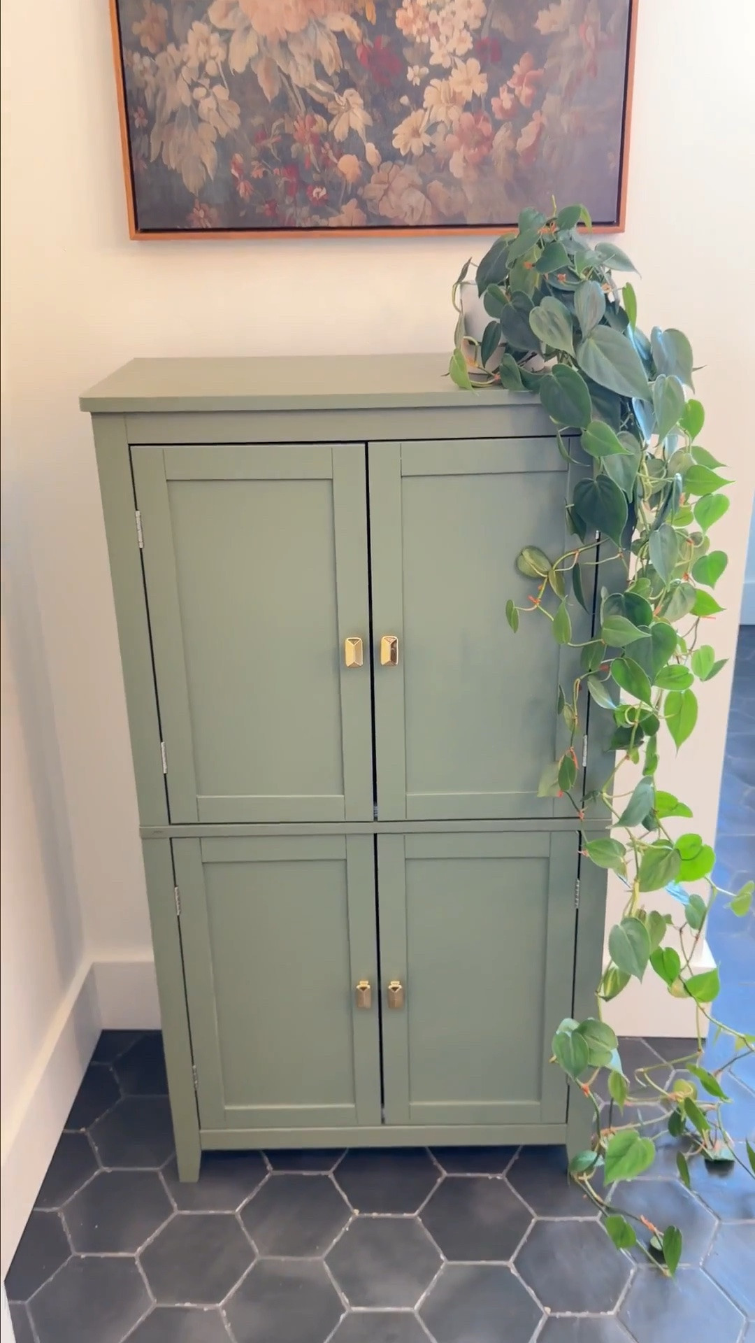 This cabinet is one of those finds that looks so much more expensive than it is. The rich green color adds the perfect pop while still feeling timeless, and the extra storage has made such a difference in keeping our bathroom organized.

I love finding pieces that are both beautiful and practical, and this one checks every box. It instantly made the space feel more custom and pulled everything together without the price tag of a built-in.

If you’ve been looking for a simple way to elevate your bathroom, this is one of those pieces that’s absolutely worth it.

#LTKHome #LTKvlog #LTKmomlife