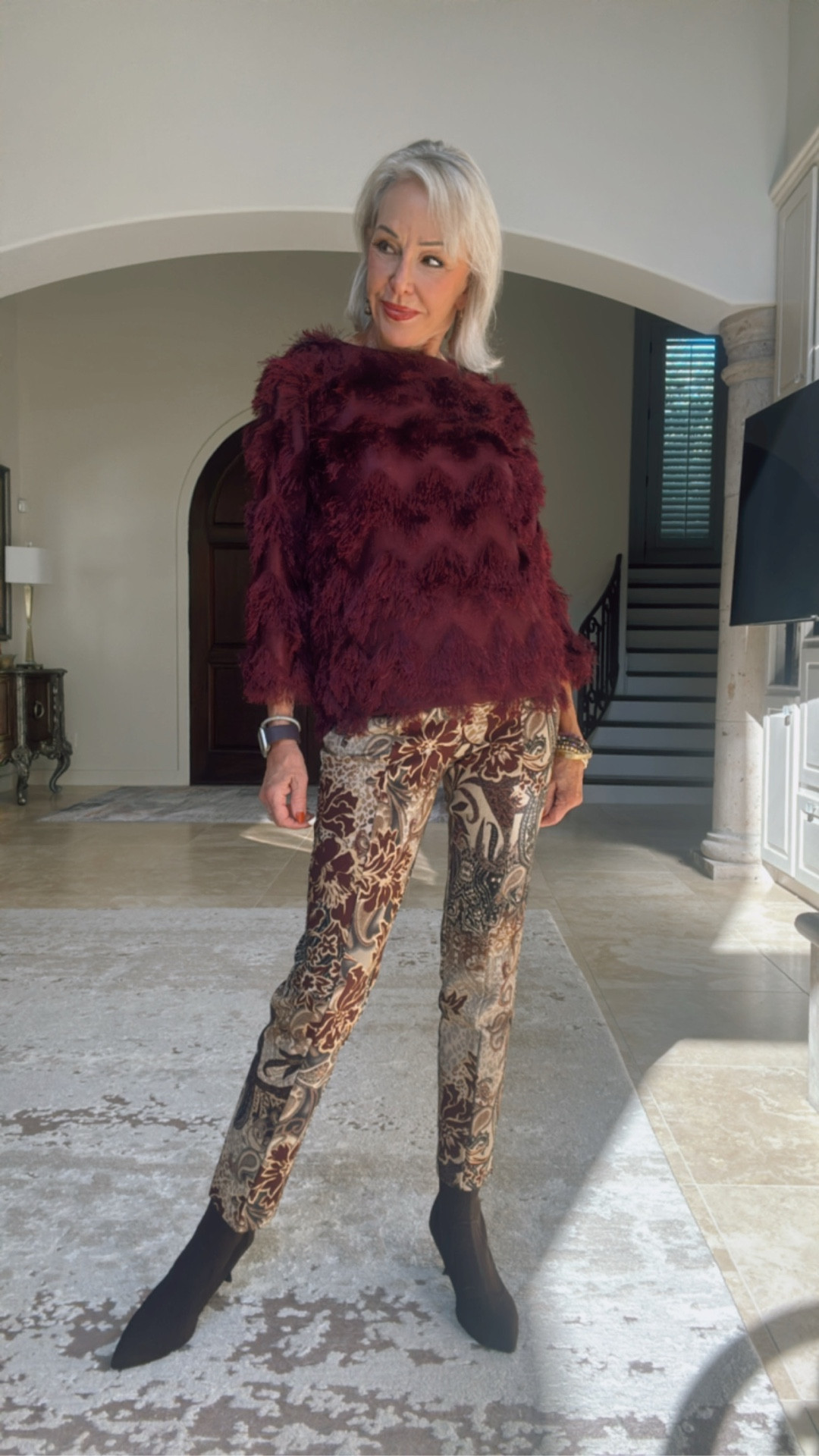 40% off highest priced item then 25% on everything else. 

The perfect party top. Showcasing an all-over fringe with a chevron appearance. Featuring a jewel neckline and flawless fit, this top is an outfit maker. Pair with the season's matching chevron fringe party skirt.
Artisan Patchwork Juliet Slim Ankle Pants
Workwear, designer inspired print

#LTKStyleTip #LTKOver40 #LTKSaleAlert