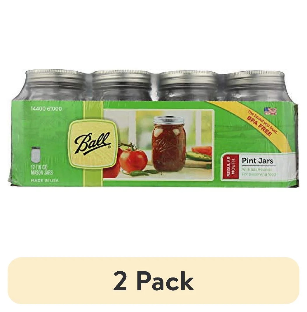(2 pack) Ball Regular Mouth 16 oz Pint Mason Jars with Lids & Bands, 12 Count | Walmart (US)