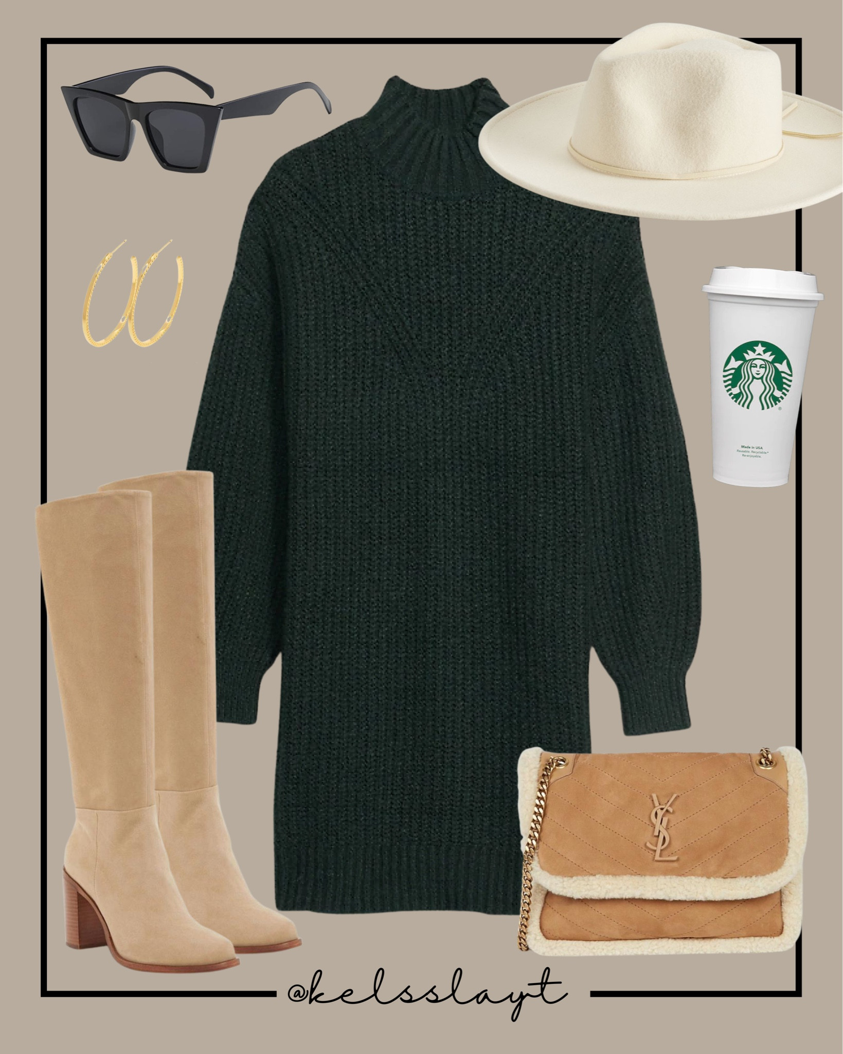 Outfit idea, sweater dress, knee high boots, tall boots, old navy, DSW, ysl shearling bag, Kendra Scott, fall outfit, fall dress 

#LTKshoecrush #LTKSeasonal #LTKsalealert