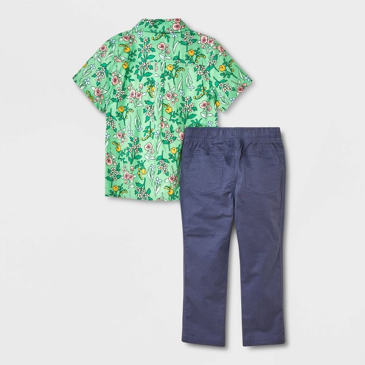Toddler Boys' 2pc Short Sleeve Woven Shirt and Pants with Bowtie Set - Cat & Jack™ Green Floral | Target