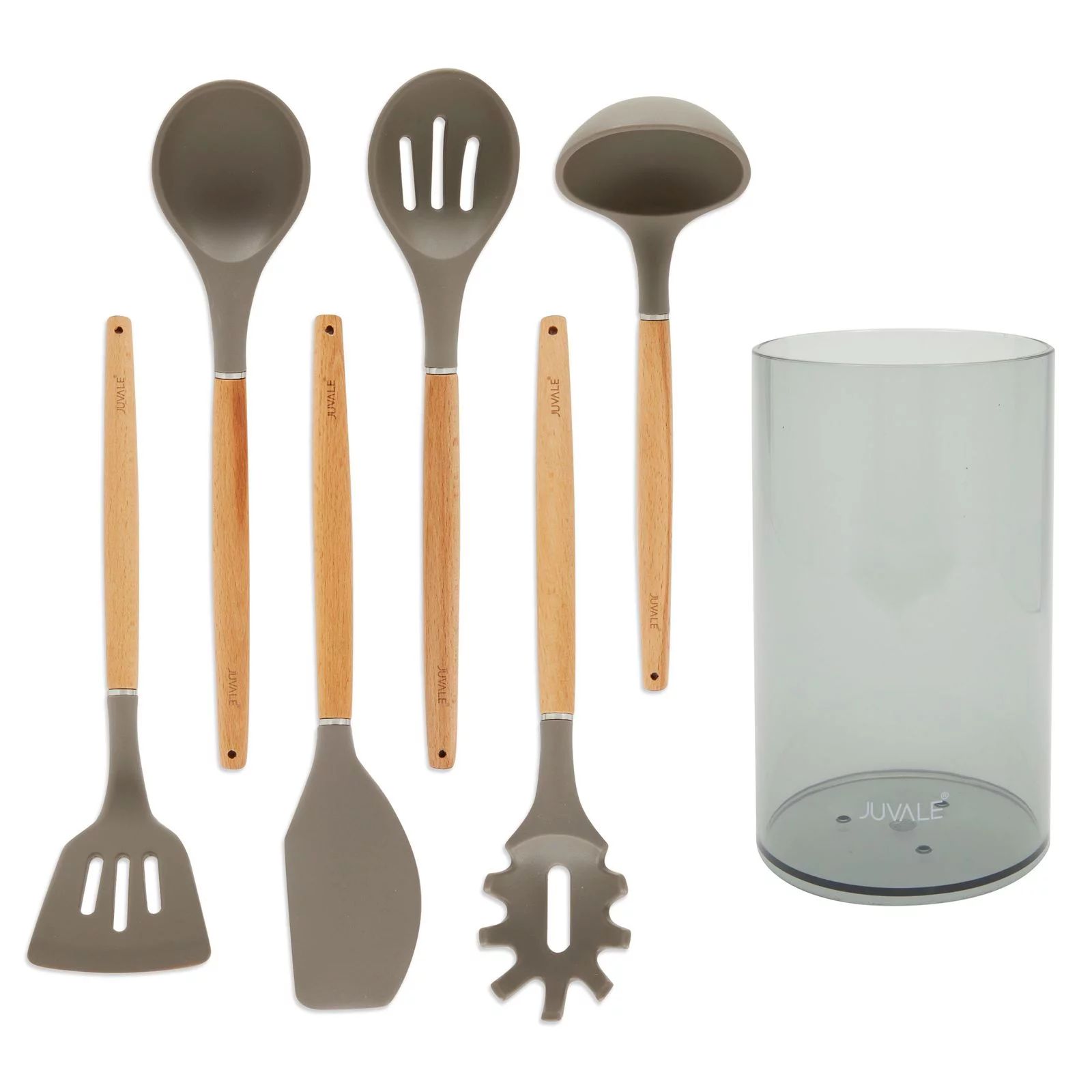 7-Piece Set Silicone and Wood Kitchen Utensil Set with Holder for Cooking (Bamboo) | Walmart (US)