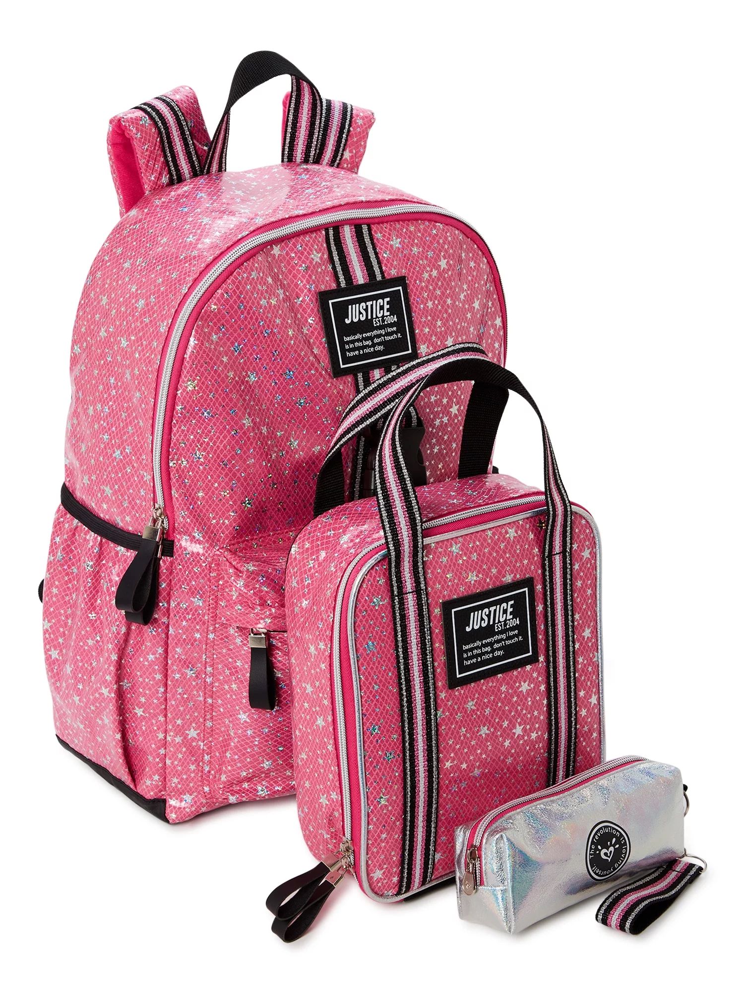 Justice Girls Backpack, Lunch Tote and Pencil Case, 3-Piece Set Pink Star Print - Walmart.com | Walmart (US)