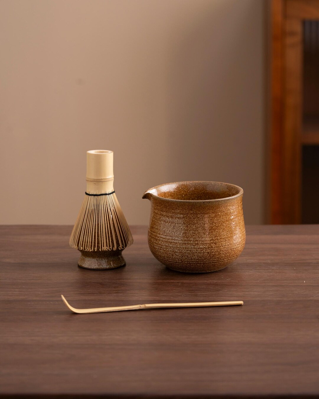 Brown Ceramic Matcha Bowl Set With Bamboo Whisk and Chasen Holder Japanese Matcha Whisk Set 480ml... | Etsy (US)