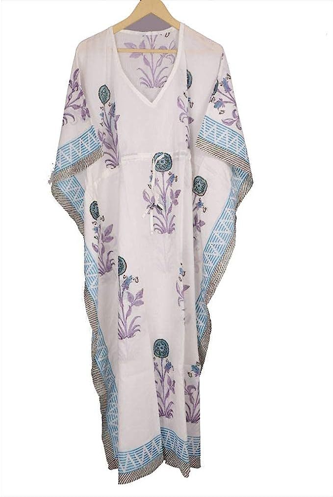 Fabric Venue Women's Ethnic Hand Block Print Sanganeri Cotton Maxi Kaftan Nightwear Dress Beach W... | Amazon (US)