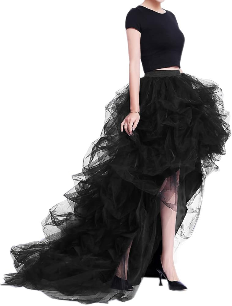 WDPL Women's Long High Low Ruffles Party Tulle Skirt | Amazon (US)