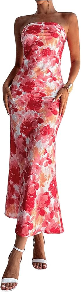 Milumia Women's Boho Floral Tube Dress Wedding Guest Strapless Backless Bodycon Cocktail Summer L... | Amazon (US)