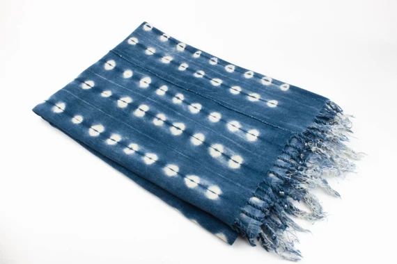 African Indigo Blue Shibori Vintage Throw Blanket with Tassels Fringe #16 | Etsy (US)