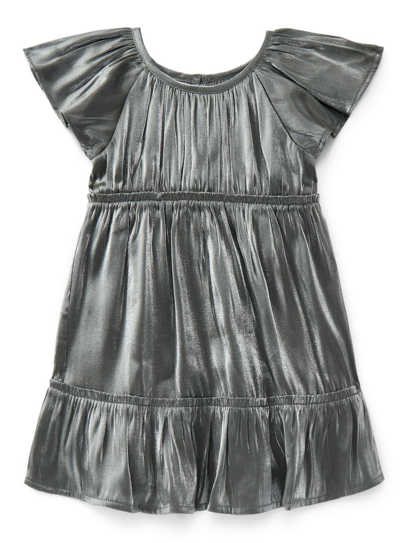 Wonder Nation Toddler Girls' Metallic Accent Party Dress with Flutter Sleeves, Sizes 12M- 5T | Walmart (US)