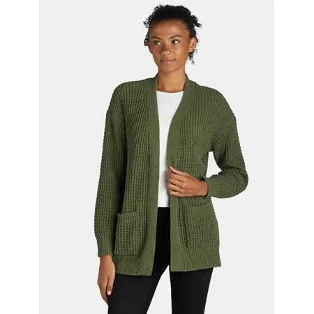 Time and True Women's Open Front Chenille Cardigan Sweater, Midweight, Sizes XS-XXXL | Walmart (US)