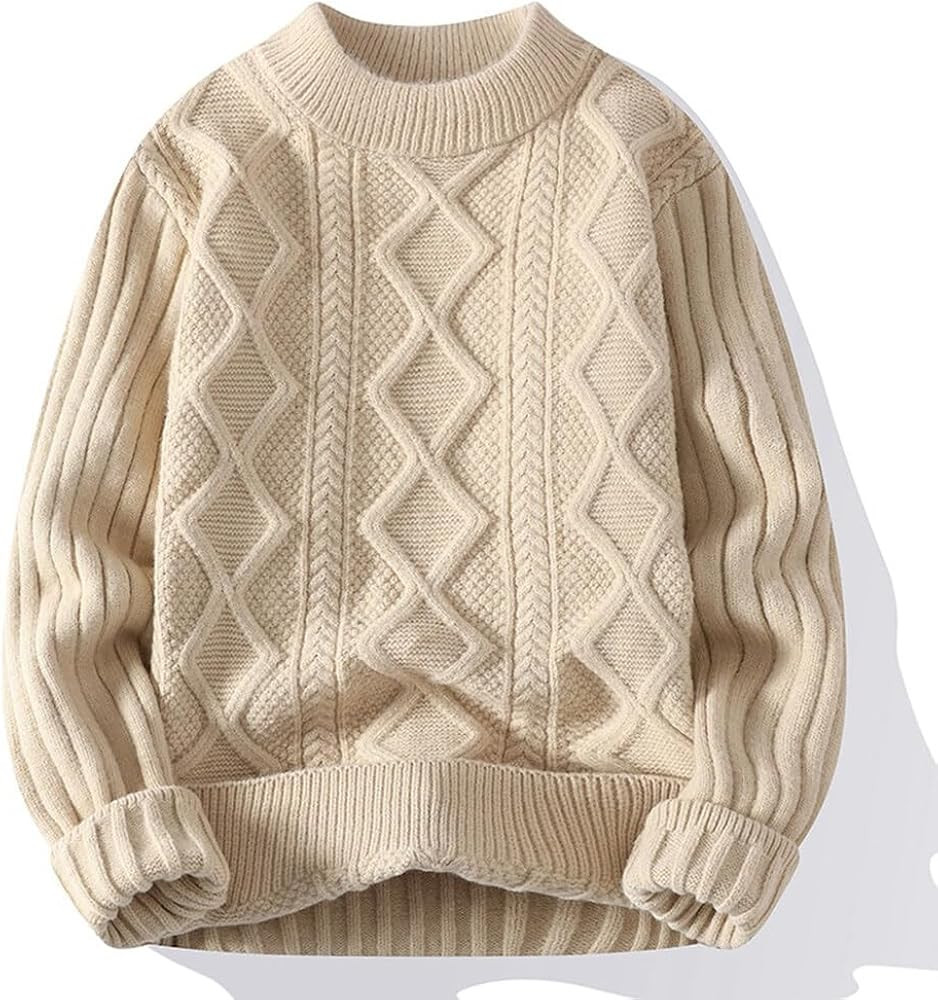Women Cable Knit Vintage Chunky Sweater Loose Casual Knitted Sweater Unisex Woven Crewneck Knitte... | Amazon (US)