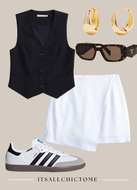Spring capsule wardrobe styling- linen skirt, tailored vest and adidas samba. Would be cute for brunch with the girls or a Europe trip! 

#LTKstyletip