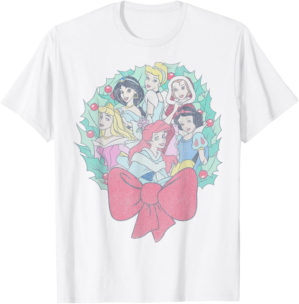 Disney Princess Christmas Group Shot Wreath T-Shirt | Amazon (US)